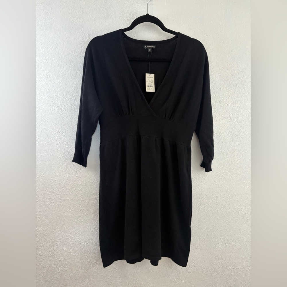 Express | Dresses | Express Vneck Long Sleeve Mini Black Sweater Dress Size M New With Tags